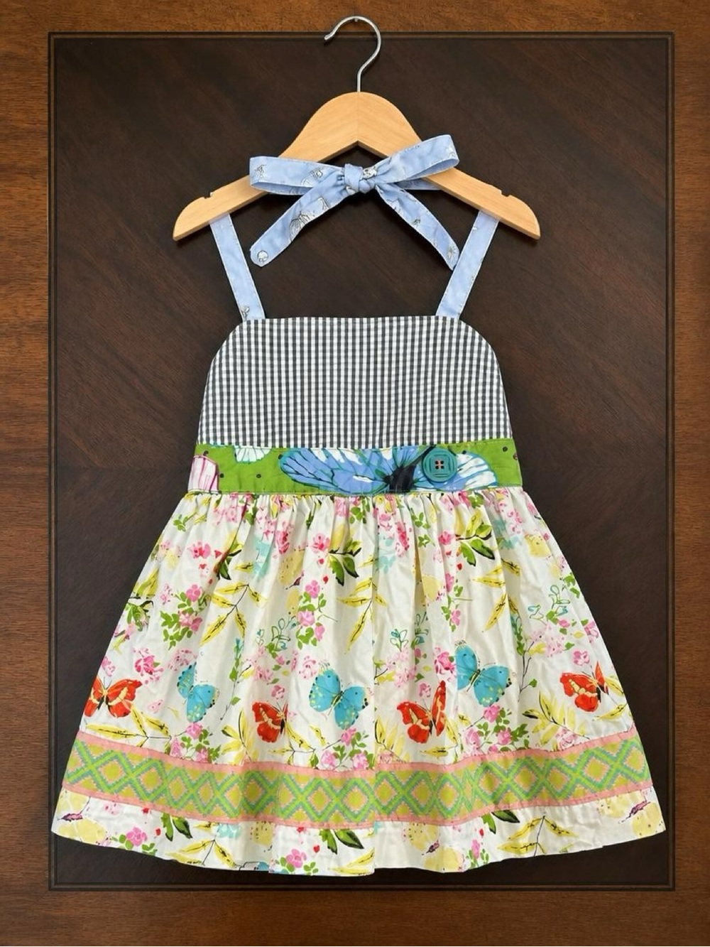Matilda Jane Girls Size 4 Butterfly Floral Gingham Halter Dress HTF